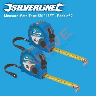 Silverline Measure Mate Tape 5m 16ft Imperial Metric Scale Dual Lock - Pack Of 2 • £8.99