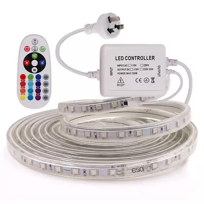 $18.89 • Buy 220V 5050 RGB LED Strip Lights Waterproof Flexible Tape Rope Light Mains Plug In