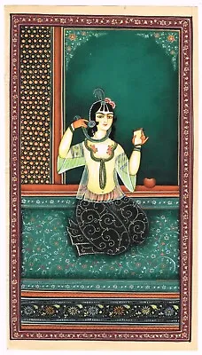 A Persian Qajar Beauty - Hand Miniature Qajar Painting Gouache Art 6x11 Inches • $785.99