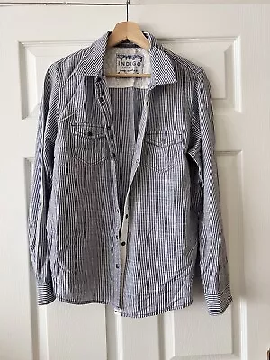 M&S Indigo Collection Stripe Shirt Popper Size 14 • £4