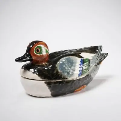 Majolica Ceramic Duck Form Covered Dish Sauce Boat Tureen W Lid 10.25 L 4.5 W • $100