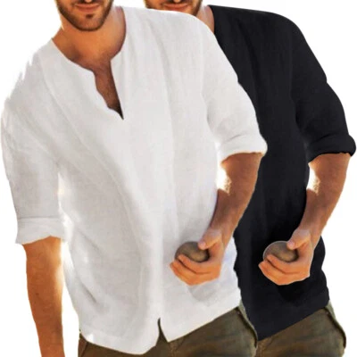 $18.70 • Buy INCERUN Mens 3/4 Sleeve Casual V-Neck Shirt Kung Fu Hanfu Shirts Blouse T Shirt