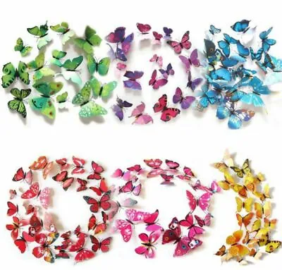 $16.99 • Buy 24Pcs X 3D Butterfly Wall Stickers: Removable Decals Kids Nursery Wedding Decor