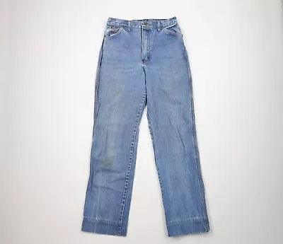 Vintage 80s Wrangler Womens 12 Distressed Wide Leg Bootcut Denim Jeans Blue USA • $44.95