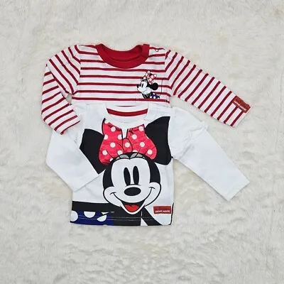 Disney Minnie Mouse Long Sleeve Top 2 Pack Baby Girl Print T-shirt Set 0-3 Month • £7