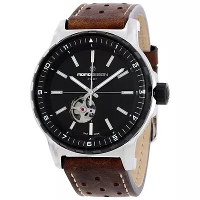 MomoDesign Pilot Heritage Automatic Skeleton Back Leather Band Men's Watch NIB • $325