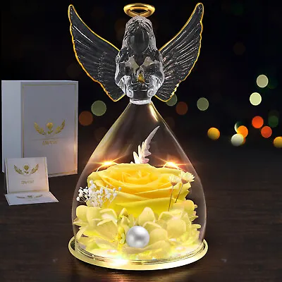 Preserved Rose Birthday Gifts For Women Mom Wife Angel Figurine With LED Light • $22.99