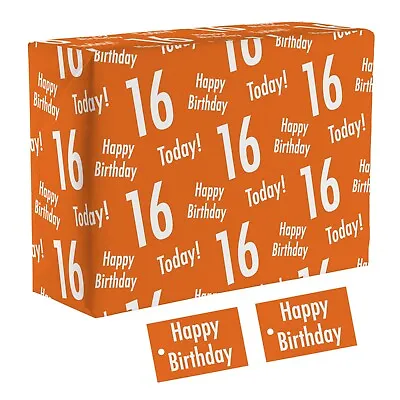 1 Sheet Of 16th Birthday Orange Luxury Wrapping Paper - For Boys Girls 16th • £4.50