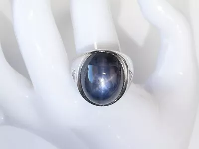 Vintage $25000 50ct NO HEAT Blue Sapphire Diamond 14k White Gold Mens Ring 24g • $5850