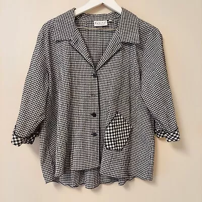 Habitat Size Medium Top Gingham Lagenlook Artsy Pleated Back Black White • $23.99