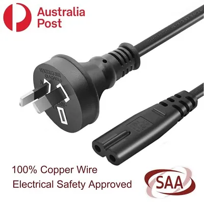 SAA Approved Power Cable 2 Pin Figure 8 Australian Plug To IEC-C7 Socket 1.5M • $9.95