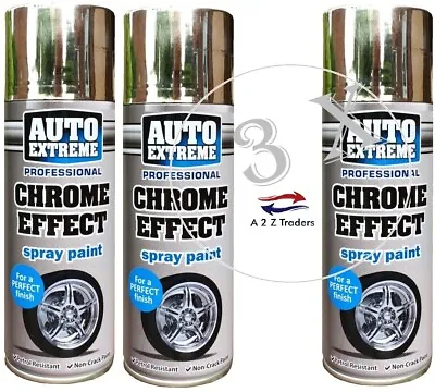 3 X CHROME FOIL MIRROR METALLIC EFFECT AUTO SPRAY PAINT DIY CAR AEROSOL 400ML • £12.95