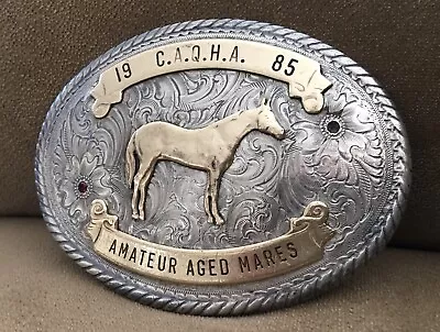 Premium American Vintage Sterling Front 1985 CAQHA Mares Vogt Trophy Belt Buckle • $149