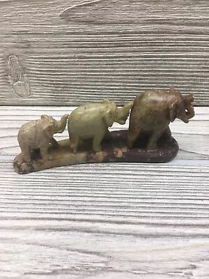 Hand Carved Elephant Family Figurine Marble Stone Made In India Elephants 2 • $11.99