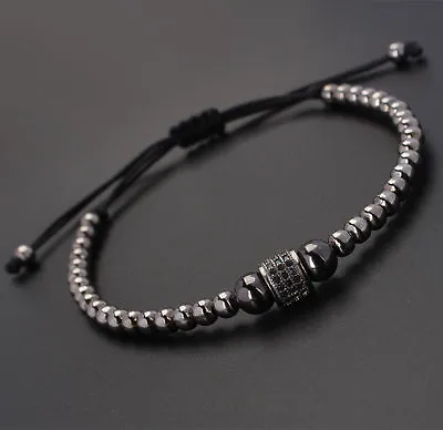 Fashion Man's Rhodium Plated Zircon Roundel Beaded Macrame Bracelet Friendship • $3.32