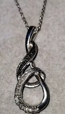 ZALES 925 Sterling Silver Genuine White & Black Diamond Pendant/Necklace-18  • $24.95