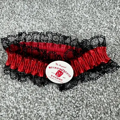 Bucket Of Blood Saloon Vintage Garter Belt With Original Pin Red With Black Lace • $14