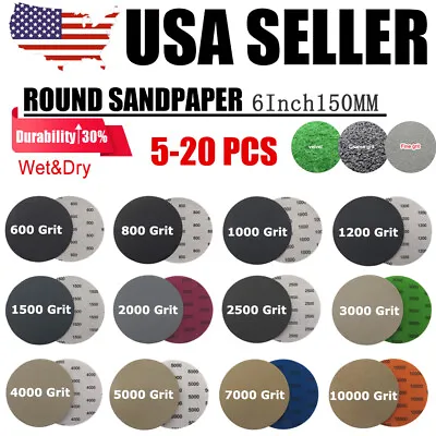 6in Paper 600-10000 Grit Sanding Dry Sandpaper Discs Hook Loop Orbital Sander • $6.99