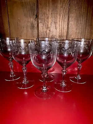 Set Of 6 Vintage Cut And Etched Glass Fostoria Stemware 7” • $50