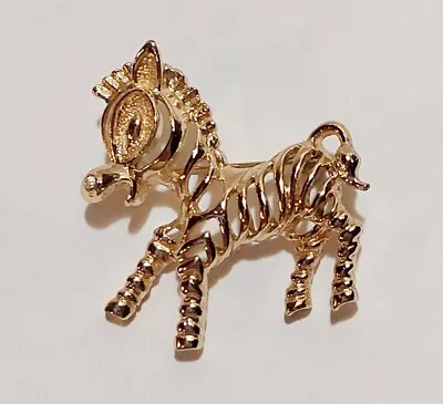 Vtg 1969 Sarah Coventry Gold Tone Open Work 3D Figural Zebra Equestrian Brooch • $9