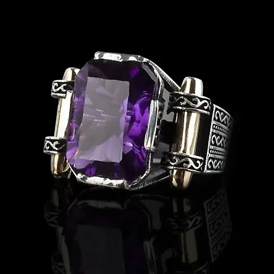 925 Sterling Silver Turkish Jewelry Amethyst Stone Men's Ring All Size #993 • $49