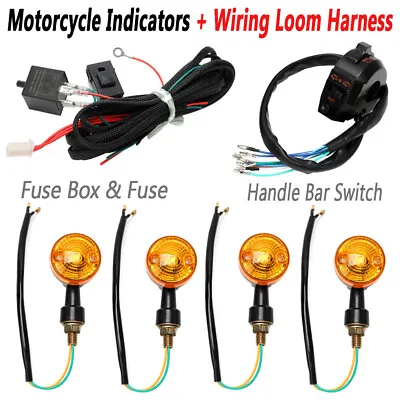 4X Motorcycle Indicator Wiring Loom Harness Relay Kit Turn Signals Universal • $55.99