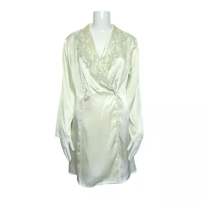 Victoria's Secret Vintage Robe Womens XS/S Satin Ivory Blue Lace Wedding • $35.10
