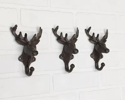 3 Rustic Brown Cast Iron Deer Hooks Coat Hooks Wall Hooks • $29.99