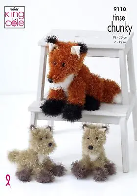 £3.89 • Buy King Cole 9110 Knitting Pattern Childrens Toy Fox In King Cole Tinsel Chunky