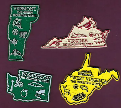 Lot 12  U.s. State  Map Magnets  Set  Of 4  Vt Va Wa Wv   2-color  Made In Usa   • $11.40