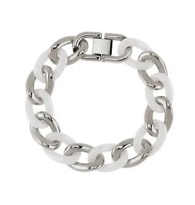 QVC Stainless Steel Bold Ceramic And Steel Curb Link Bracelet Size 7-1/2  • $8