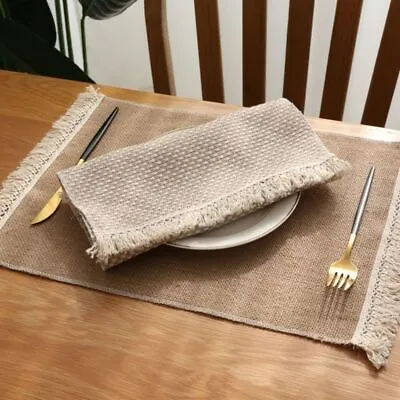 £5.79 • Buy Square Dinner Table Mats Pads With Lace Natural Jute Placemats Table Mat Decor`