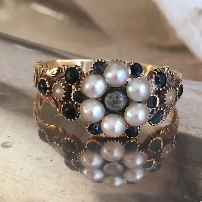 Dated 1793 British Seed Pearl 18K Yellow Memorial Mourning Ring Size 10   • $1225