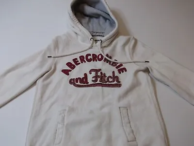 Abercrombie & Fitch Hoodie Womens M Cream Hooded Sweatshirt Top Pullover Sweater • £9.45