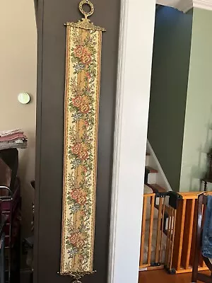 Tapestry Wall Art Bell Pull Hanging Brass Ends Floral Vintage • $59