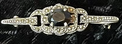 Vintage 925 STERLING Silver Black Stone Marcasite Brooch Pin • $22.50