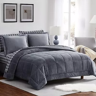 MAIREVE Plush Blue Grey King Size Comforter Set 7 Pieces Flannel Velvet King Si • $118.32