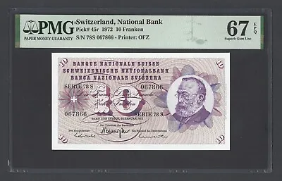 Switzerland 10 Franken 1972 P45r Uncirculated Graded 67 • $99.99