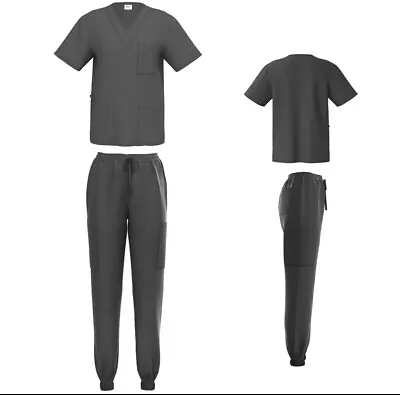 Unisex STRETCH Jogger Scrub Set Solid V-Neck Top Men Women Medical Nurse Uniform • $29.99