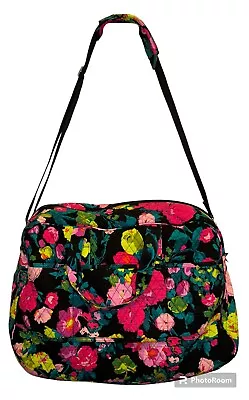 Vera Bradley Grand Traveler Duffel Bag Hilo Meadow Floral Flowers On Black • $59.99