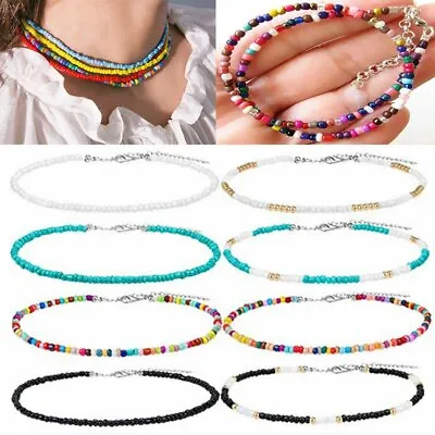 Boho Colorful Seed Beads Strand String Beaded Choker Necklace Jewelry Women Gift • $1.16