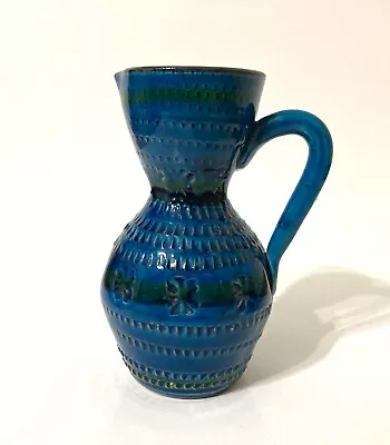 Vintage MCM Art Pottery  ITALICA ARS Italy Rimini Blue Pitcher Ewer Vase 7  • $39.99