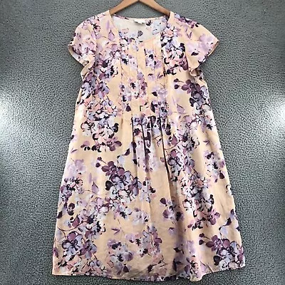 J Jill Dress Womens Large Tall Pink Floral Love Linen A Line Pleated Knee Length • $29.99