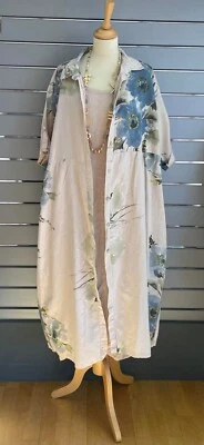 £60 • Buy ITALIAN Lagenlook COVETCOUTURE Linen Jacket SHIRT MAXI Coat Linen 52 CHEST 16-22
