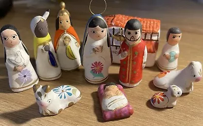 Christmas Miniature Clay Nativity Set Hand Made Mexico 10 Pieces • $22