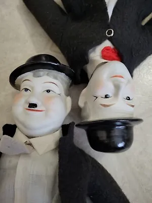 Vintage LAUREL And HARDY Hand Painted Porcelain Dolls Collectable Posable • £19.28