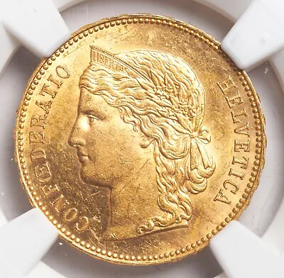 1893 Switzerland (Confederation). Gold 20 Francs Coin. (6.45gm!) PCGS MS-63! • $695