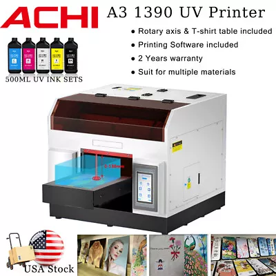 A3 UV Printer Epson1390 For Flatbed Cylindrical Glass Metal 3D Rotation Embossed • $3007.06