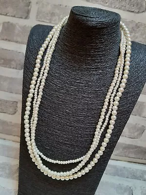 Faux Pearl Multi Strand Chunky Bold Statement Necklace Costume Classic Smart • £6.99