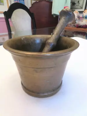 Vintage Or Older? Three Pound Mortar And Pestle Solid Brass Apothecary Pharmacy • $29.99